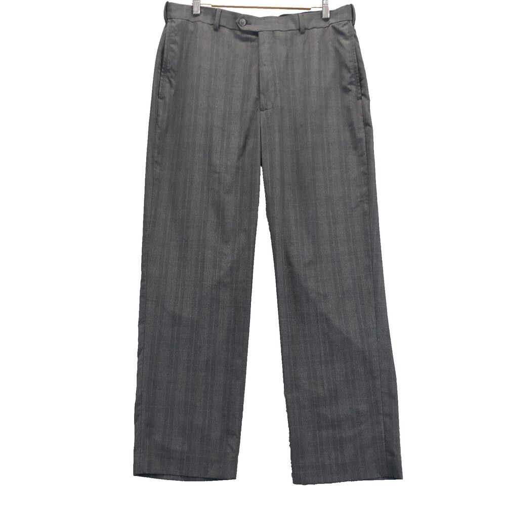 Roundtree & Yorke Mens Sz 36x30 Grey Plaid Travel Smart Flat Front Pant Slacks